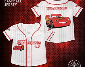 Disney Lighting McQueen Basic Stripe Customize Baseball Jersey, Disney Cars Movie Shirt, McQueen Cars Disney Trip Shirt.