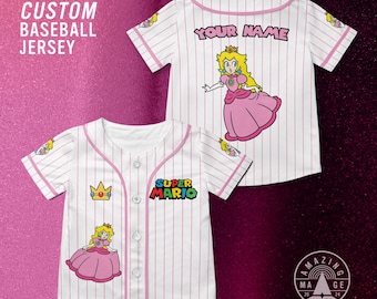 Custom Princess Peach Super Mario Bros Baseball Jersey, Peach Princess Mario Jersey Shirt, Super Mario Nintendo Universal Studio Trip Shirt