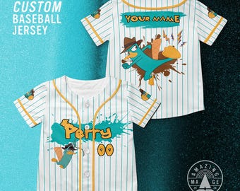 Maglia da baseball Disney personalizzata di Perry l'ornitorinco, maglietta di Perry nel film Phineas e Ferb, maglietta dei personaggi Disney, regalo per un viaggio a Disney