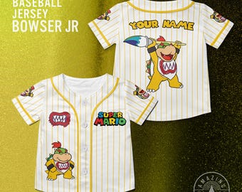 Custom Bowser Jr Super Mario Baseball Jersey, Personalized Super Mario Youth Shirt, Mario Nintendo Universal Studio Trip Shirt