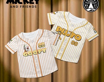 Maglia da baseball con l'amicizia tra Pippo e Pluto, maglietta del film Disney Pippo, maglietta in jersey Disney, maglietta del viaggio Disney dei migliori amici.