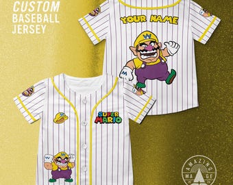 Custom Wario Super Mario Baseball Jersey, Nintendo Super Mario Shirt, Wario shirt, Mario and Wario Nintendo Universal Studio Trip Shirt