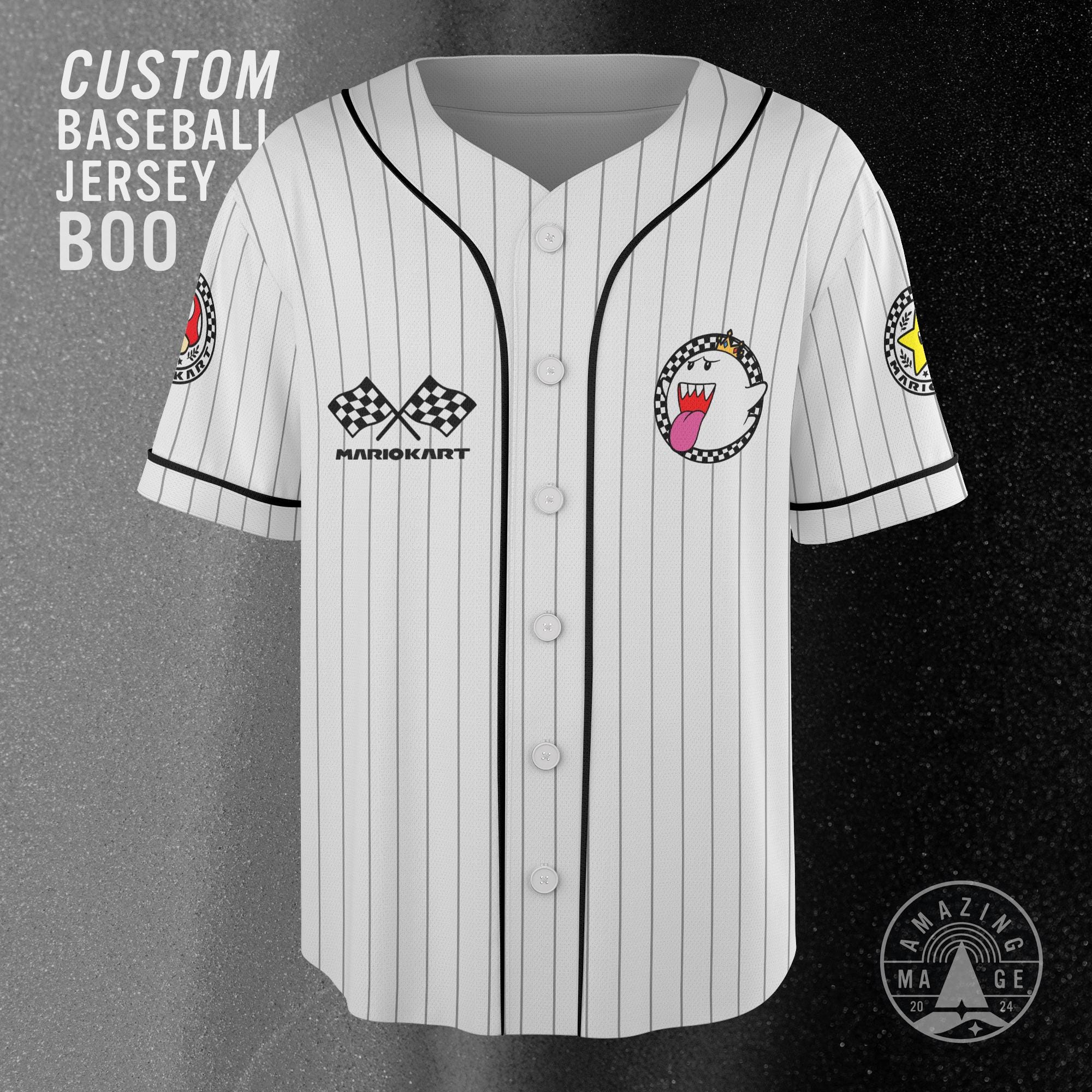 Discover Custom King Boo Mario Kart Baseball Jersey, Mario Kart Baseball Shirt, Super Mario Nintendo Universal Studio Trip Shirt
