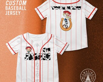 Maglia da baseball personalizzata Toy Story Jessie, maglietta del film Disney Toy Story, maglietta del viaggio Disney di Woody Toy Story.