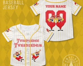 Maglia da baseball personalizzata Tweedledum e Tweedledee, maglietta Disney Alice nel paese delle meraviglie, maglietta Alice nel paese delle meraviglie Disney Trip