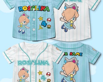 Maglia da baseball personalizzata di Rosalina per neonati, maglietta di compleanno di Super Mario, maglietta per feste a tema Rosalina, regalo di compleanno per gamer, abiti coordinati per tutta la famiglia