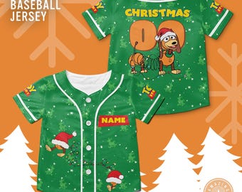 Camiseta de beisebol personalizada do Slinky Dog de Toy Story para o Natal, camiseta de Natal da Disney, camiseta de Toy Story da Pixar, Jessie, Buzz Lightyear, Forky e Aliens.