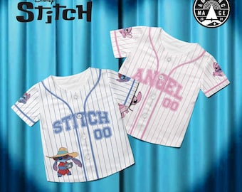 Maglia da baseball con la coppia Stitch e Angel, maglietta del film Disney Lilo e Stitch, maglietta Disney di San Valentino con la coppia Lilo e Stitch.