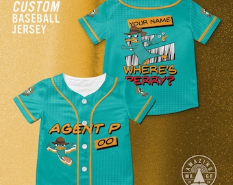 Anpassad Agent P basebolltröja, Disney Phineas och Ferb-filmen-tröja, Perry näbbdjuret Disney-tröja, Disney-rese-tröja som present.