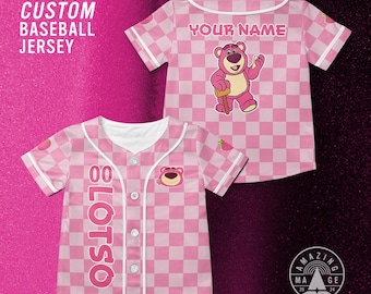 Maglia da baseball personalizzata Toy Story Lotso, maglietta del film Disney Toy Story, maglietta del viaggio Disney di Strawberry Bear Toy Story.