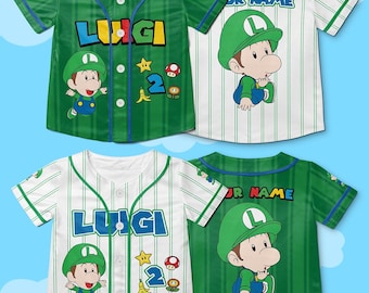 Maglia da baseball personalizzata per il piccolo Luigi, maglietta di compleanno di Luigi, regalo di compleanno per bambini, maglietta per feste a tema Luigi, abbigliamento coordinato Disney per tutta la famiglia