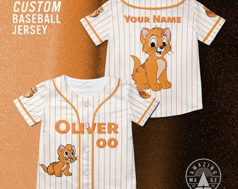 Custom Oliver cat Oliver and Company Baseball Jersey, Disney Oliver Cat Shirt, Oliver Disney Cats Jersey Shirt, Disney Trip Shirt