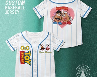 Maglia da baseball personalizzata Toy Story Mr. & Mrs. Potato Head, maglietta del film Disney Toy Story, maglietta del viaggio Disney Toy Story di Potato Head.