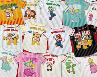Custom Super Mario Baseball Jersey, Mario Family Matching Shirts, Super Mario Birthday, Luigi Yoshi Toad Bowser Princess Peach Donkey Kong