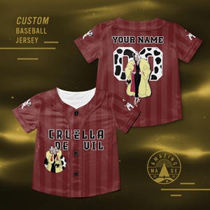 Camiseta de béisbol personalizada de Cruella de Vil de los 101 Dálmatas, camiseta de villanos de Disney, camiseta de Cruella de Vil de los villanos de Disney, camiseta de viaje a Disney
