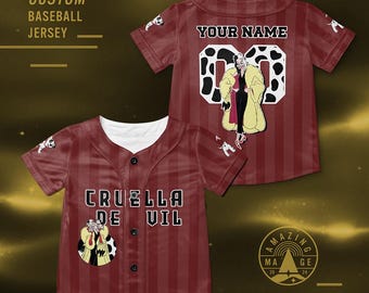 Kundenspezifisches Cruella de Vil 101 Dalmatiner Baseball Jersey, Disney Schurken Shirt, Cruella de Vil Disney Schurken Jersey Shirt, Disney Trip Shirt