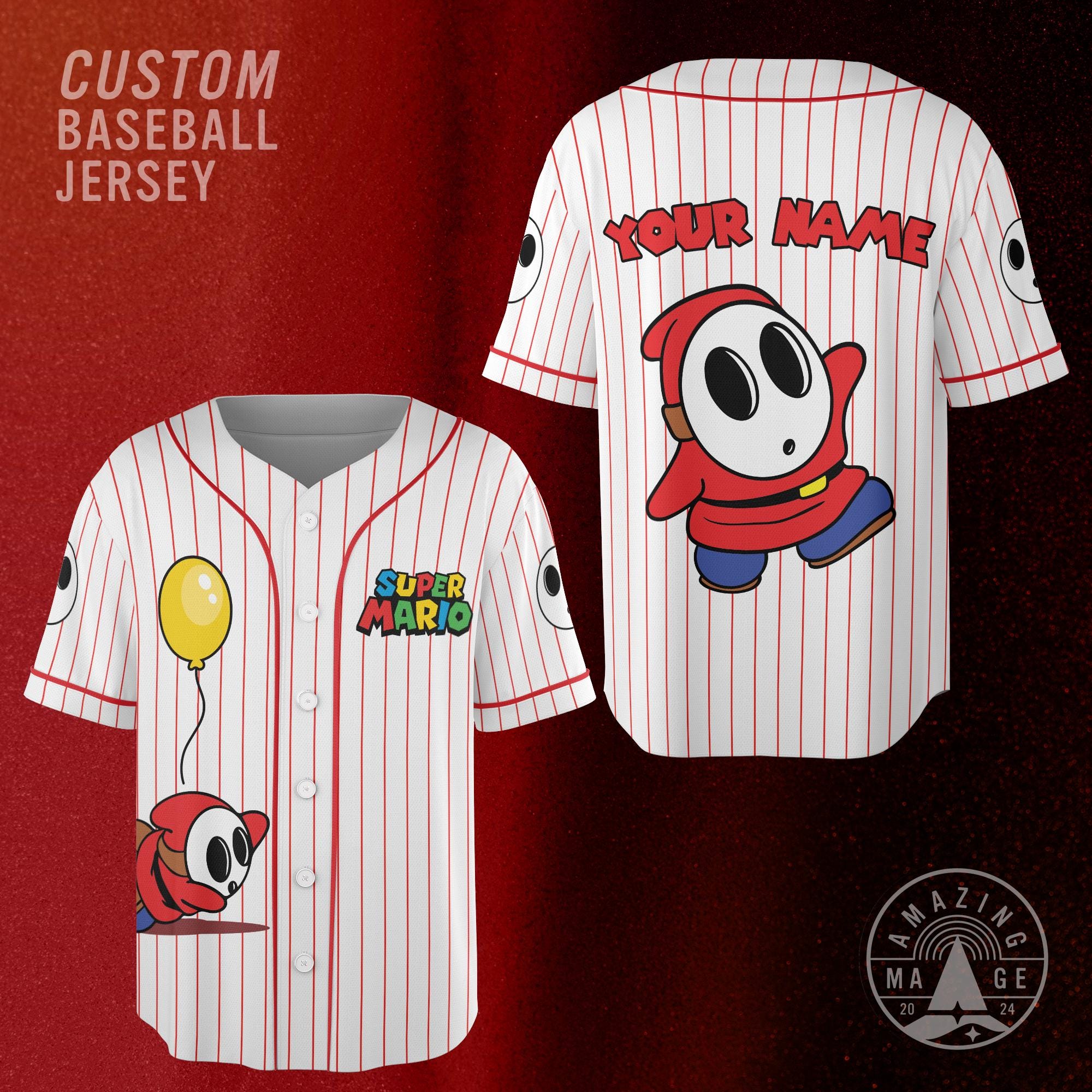 Discover Custom Shy Guy Super Mario Baseball Jersey, Nintendo Super Mario Shirt, Shy Guy Kids Birthday Shirt, Mario Universal Studio Trip Shirt