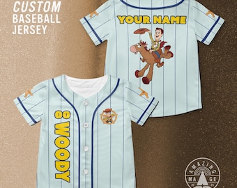 Maglia da baseball personalizzata Toy Story Woody, maglietta del film Disney Toy Story, maglietta del viaggio Disney di Woody Toy Story.