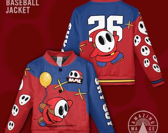 Giacca da baseball personalizzata Shy Guy, giacca Super Mario Kart, maglietta per festeggiare il compleanno di Shy Guy, giacca per festeggiare il compleanno di Mario Luigi Yoshi, regalo per bambini e adulti