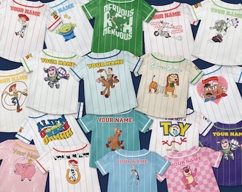 Aangepaste Toy Story familie bijpassende honkbaltrui, Disney Pixar filmshirt, Woody Jessie Buzz Lightyear Slinky Rex Bullseye Aliens shirt