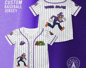 Benutzerdefinierte Waluigi Super Mario Baseball Jersey, Wario Waluigi Shirt, Waluigi Shirt, Nintendo Super Mario Universal Studio Trip Shirt
