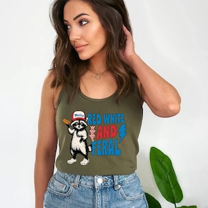 4th of July Tank Top, Red White and Feral Tank Top, Raccoon Tank Top, Independence Day Top, Feral and Free,Patriotic Tank Top,USA Women Tank