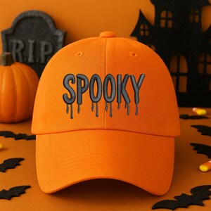 Embroidered Spooky Hat, Halloween Spooky Hat, Adjustable Baseball Cap, Spooky Halloween Snapback Hat, Spooky Season Cap, Halloween Gift Idea
