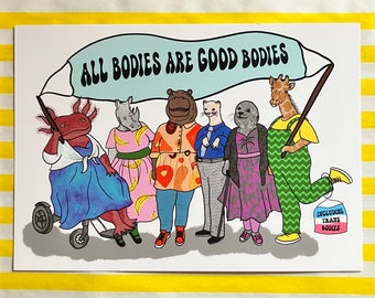 All bodies are good bodies - illustrated postcard (mini print)