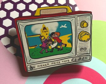 Fisher Price illustration printed wooden brooch (boxed) - musical television