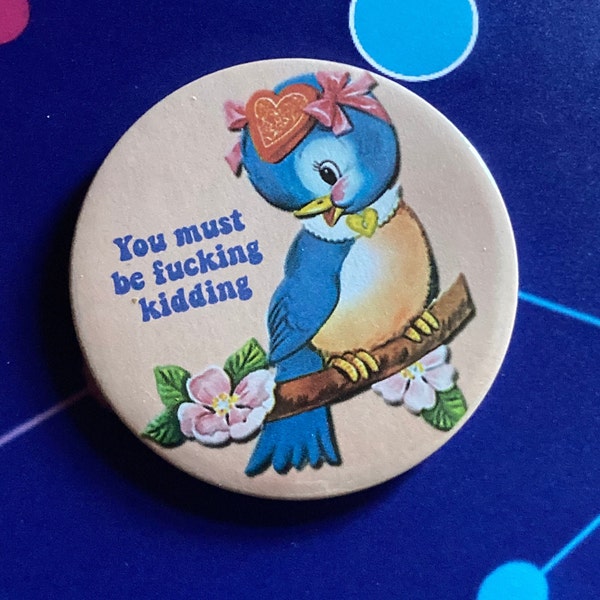 Vintage mash-up pin badge - You Must Be Fucking Kidding