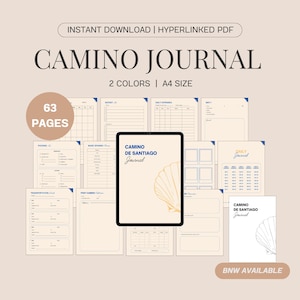 Diário do Caminho, Caminho de Santiago, Diário de Viagem, Design Minimalista, Download Instantâneo, Tamanho A4