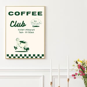 Retro Coffee Club Print | Vintage Cafe Decor (Digital Download)
