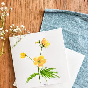Butterblumen Aquarell Karte - Handgemalter Blumengruß, Botanische Kunst