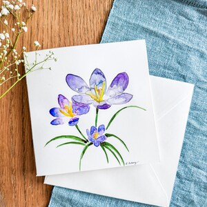 Krokus Aquarell Karte - Handgefertigte Botanische Illustration, perfektes Geschenk
