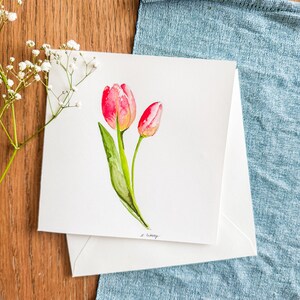 "Handgemachte Grußkarte ""Tulpe"" - Original Aquarell Blumen Grußkarte."