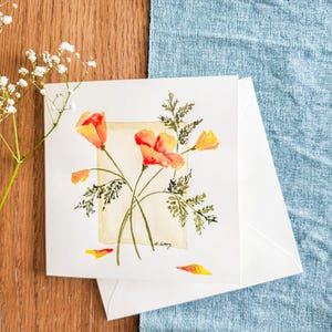 Cartão feito à mão California Poppies - Presente floral exclusivo