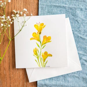 Freesie Aquarell Karte - Handgemalter Blumengruß, Elegante Botanische Kunst