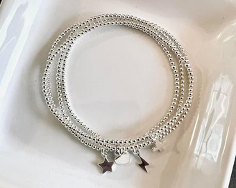 Charmed . Dainty Sterling Silver Beaded Bracelet with Charm .  Brag About It