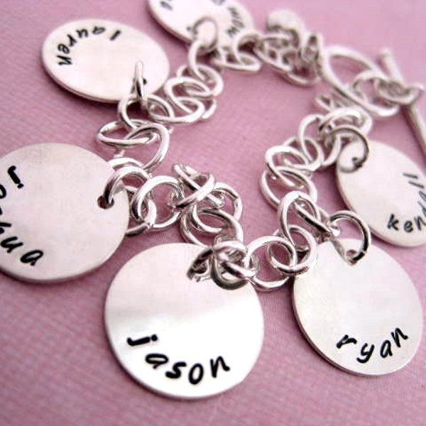 BRAG Bracelet - Personalized Hand Stamped Sterling Silver Custom Charm Bracelet