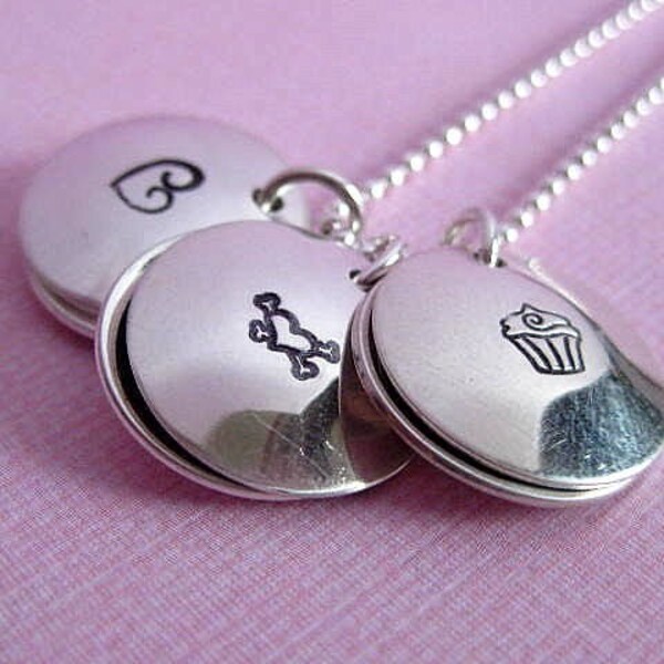 TINY Locket - Hand Stamped Personalized - CREATE YOUR OWN  Sterling Silver Necklace - OVER 75 Designs to Choose From