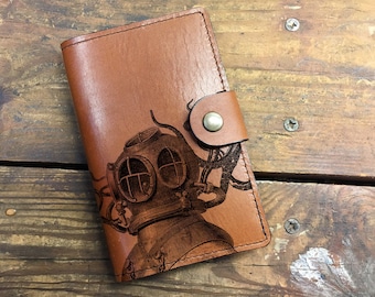 Handmade Leather Journal Cover: Skull Design, Fits Moleskin & Field Notes