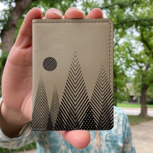 Front Pocket Wallet Geo Trees, Slim Wallet, Leather Card holder, Bifold wallet, Mens leather wallet, leather wallet, brown wallet