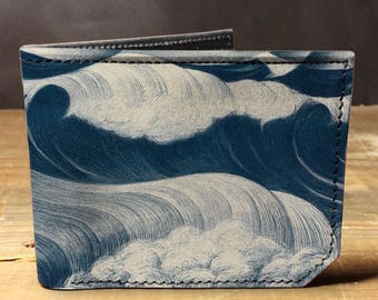 Waves Crashing - Handmade Leather Bifold Wallet