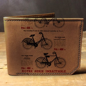 Cartera de cuero para hombre, cartera para hombre, cartera de bicicletas francesas, cartera de cuero, cartera delgada, regreso a la escuela, cartera de cuero para hombre, cartera bifold