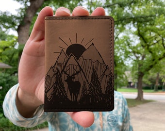 Mountain Nature Scene - Handmade Leather Vertical Wallet