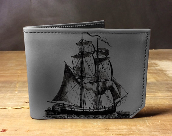 Pirate Ship - Handmade Leather Bifold Wallet