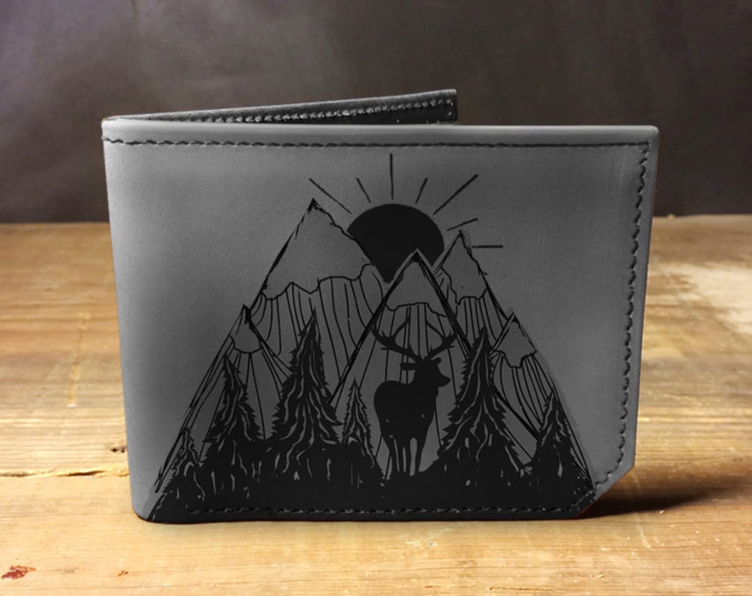 Mens Leather Wallet, Mens Wallet, Mountain Wallet, Leather Wallet, Outdoors Wallet, Hiking