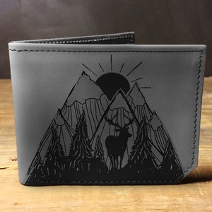 Cartera de cuero para hombre, cartera para hombre, cartera de montaña, cartera de cuero, cartera para exteriores, senderismo, cartera de cuero para hombre, cartera bifold