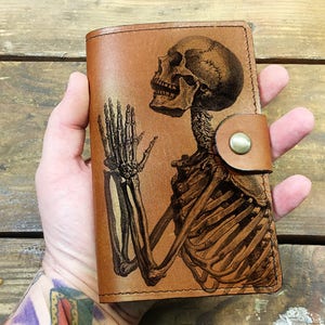 skull Leather Journal, Leather Sketchbook, Leather Passport cover, moleskin Journal, field notes journal, moleskin cover image 3