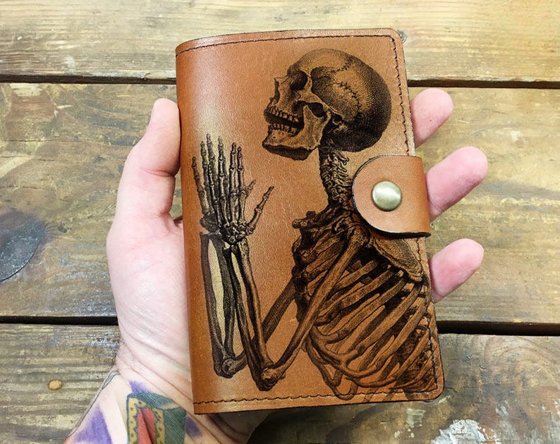 skull Leather Journal, Leather Sketchbook, Leather Passport cover, moleskin Journal, field notes journal, moleskin cover image 3